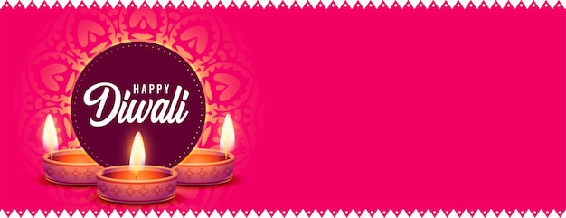 Banner di intestazione del sito web diwali felice con diya e spazio di testo