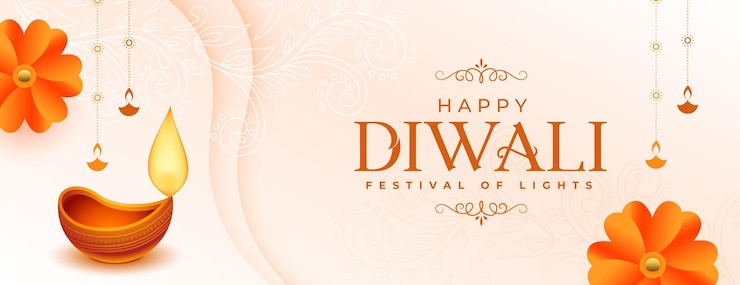 Free Vector happy diwali wishes banner with diya and floral