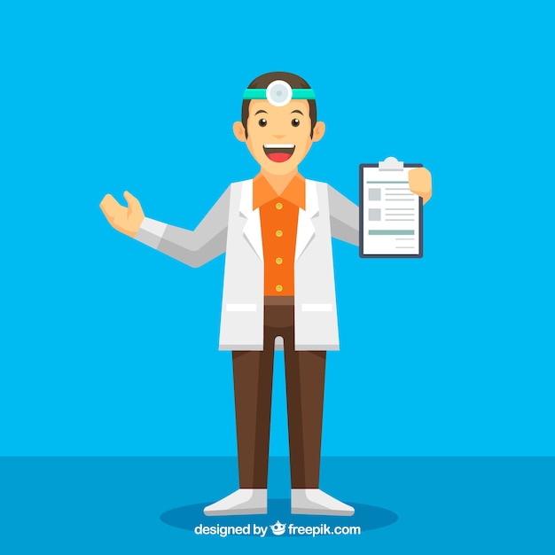 Free vector happy doctor holding clipboard