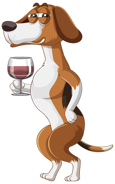 Free vector a happy dog drinking wine on white background