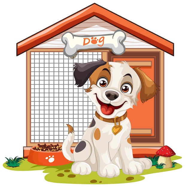 Free vector happy dog outside its kennel