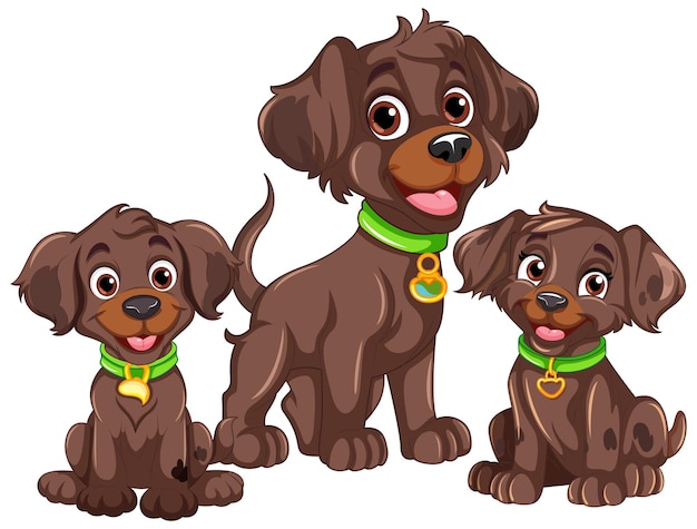 Free vector happy dog and puppy in cartoon style