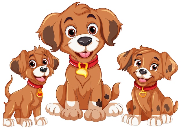 Happy dog and puppy in cartoon style