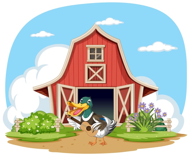 Free vector happy duck at the farm barn