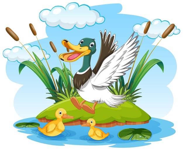 Free vector happy duck in nature scene