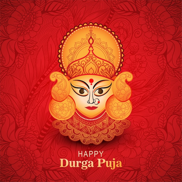 빨간색 배경에 대한 행복한 Durga Puja 축제 축하 카드