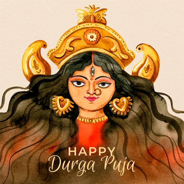 Disegnato a mano felice durga-puja