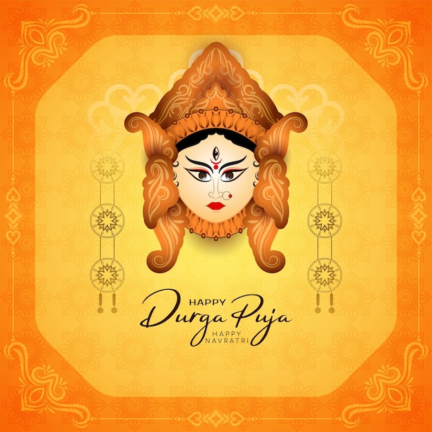 Happy durga puja and happy navratri goddess worship festival background