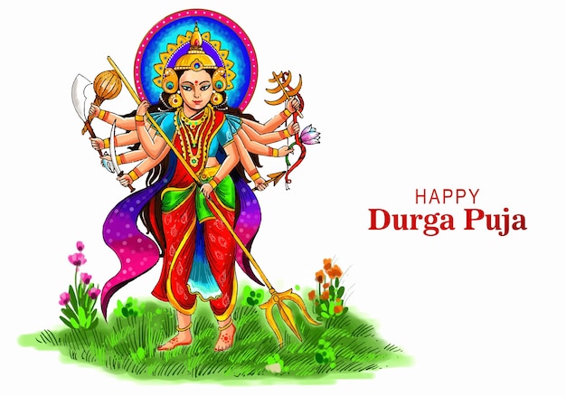 Vettore gratuito fondo felice dell'illustrazione della carta di festa di festival dell'india di durga puja