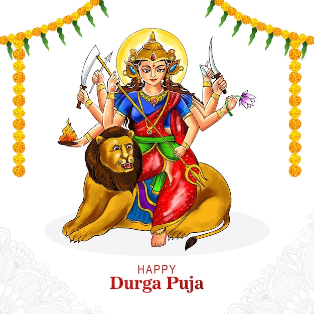 Free vector happy durga puja indian cultural festival card celebration background