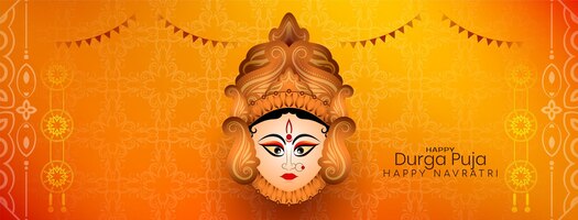 Happy durga puja and navratri indian traditional festival banner vector