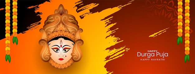 행복한 Durga puja 및 navratri 종교 축제 민족 배너 벡터