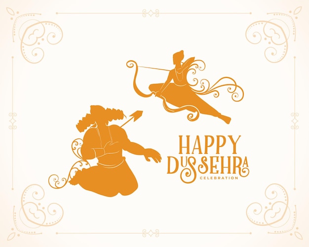 Free vector happy dussehra card with lord rama killing ravana