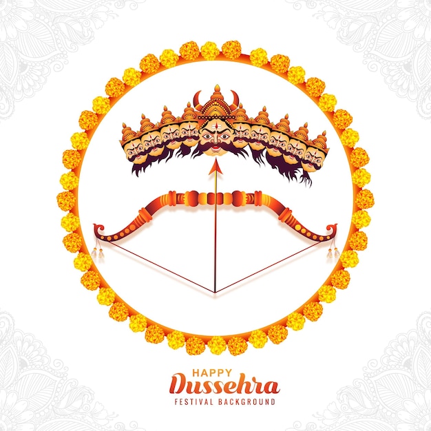 Happy dussehra celebration angry ravan with ten heads and bow card design