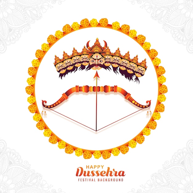 Felice celebrazione di dussehra arrabbiato ravan con dieci teste e design della carta di prua