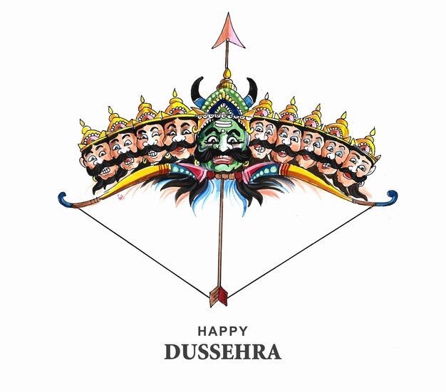 Happy dussehra celebration angry ravan with ten heads card design