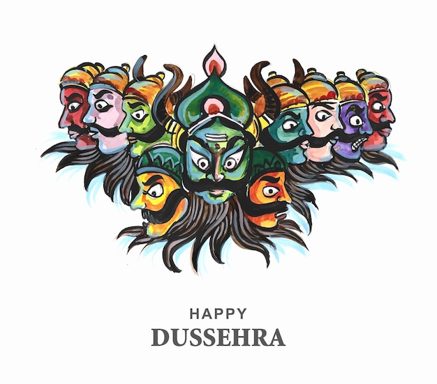 Happy dussehra celebration angry ravan with ten heads card design