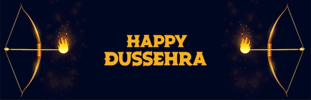 Free vector happy dussehra celebration banner with bow and flamed arrow vector