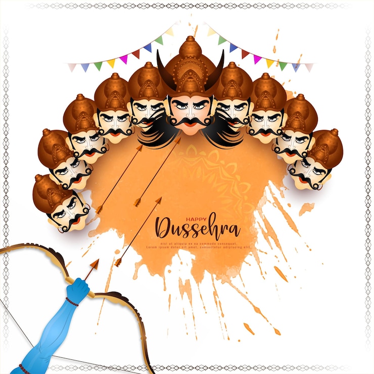मुफ़्त वेक्टर happy dussehra festival background with ravana face design