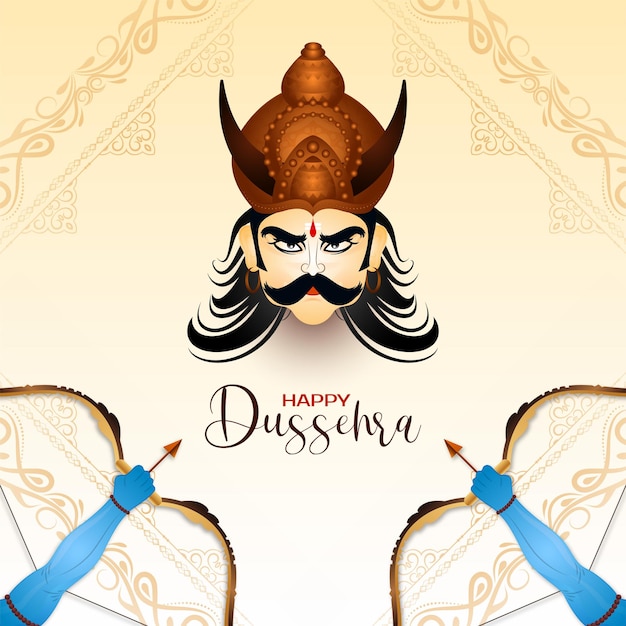 Free vector happy dussehra festival background with ravana face design