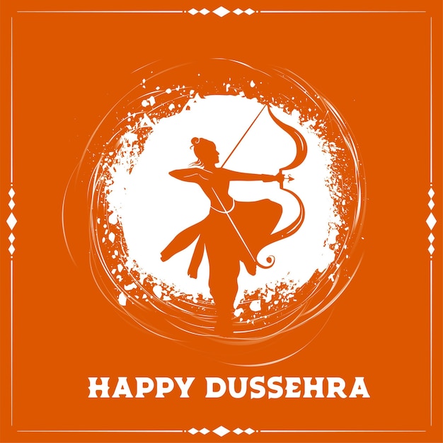 Happy dussehra festival card with lord rama silhouette