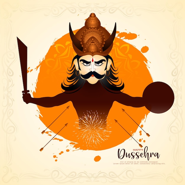 Free vector happy dussehra festival ravana killing with arrow background design