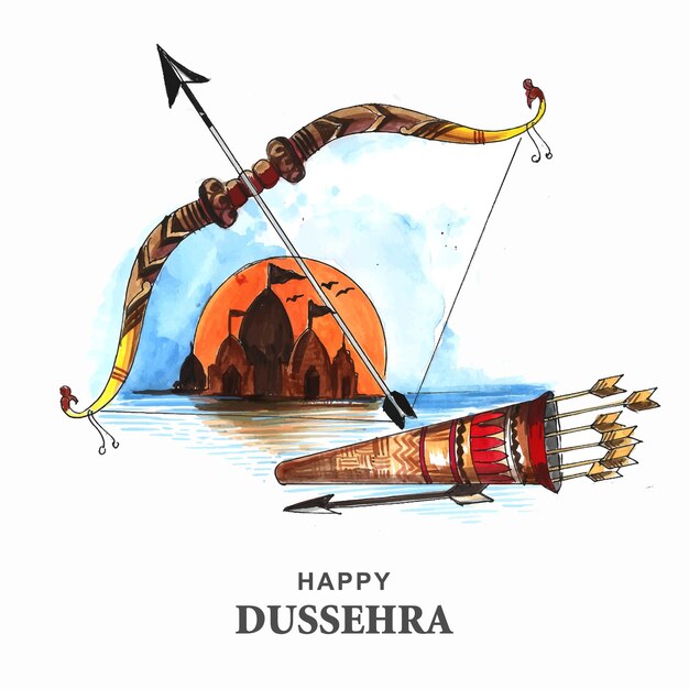 행복 dussehra 축제 소원 카드 수채화 배경