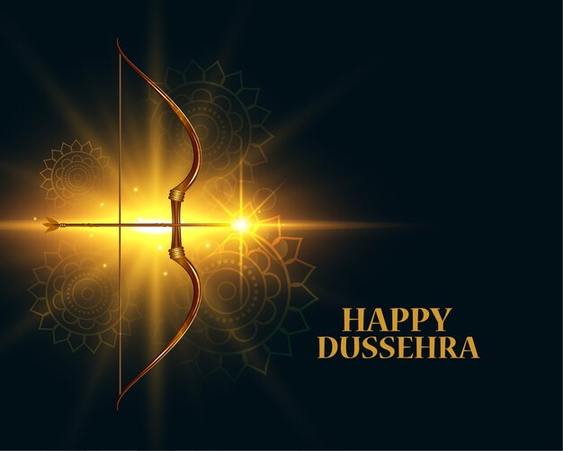 Happy dussehra glowing festival wishes greeting card design