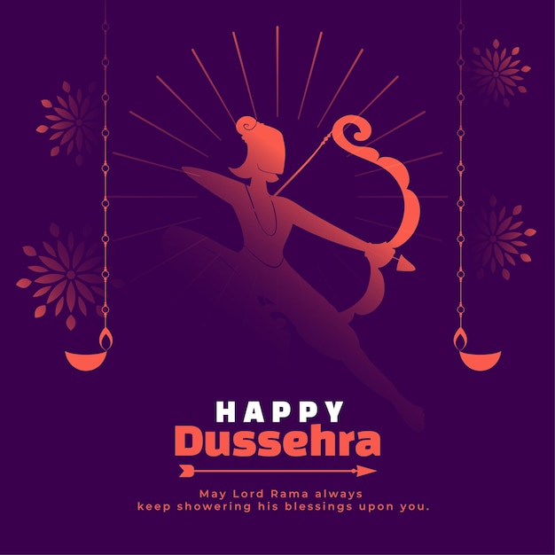 Happy dussehra greeting card with lord rama with diya