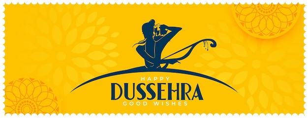 Free vector happy dussehra lord rama yellow banner design