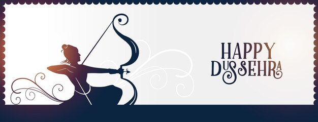 Free vector happy dussehra traditional banner with lord rama holding bow and arrow