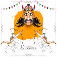 Free vector happy dussehra traditional festival background with ravana vector