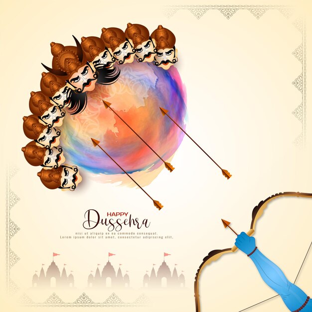 Happy Dussehra and Vijaya dashami festival background with ten headed Ravana design