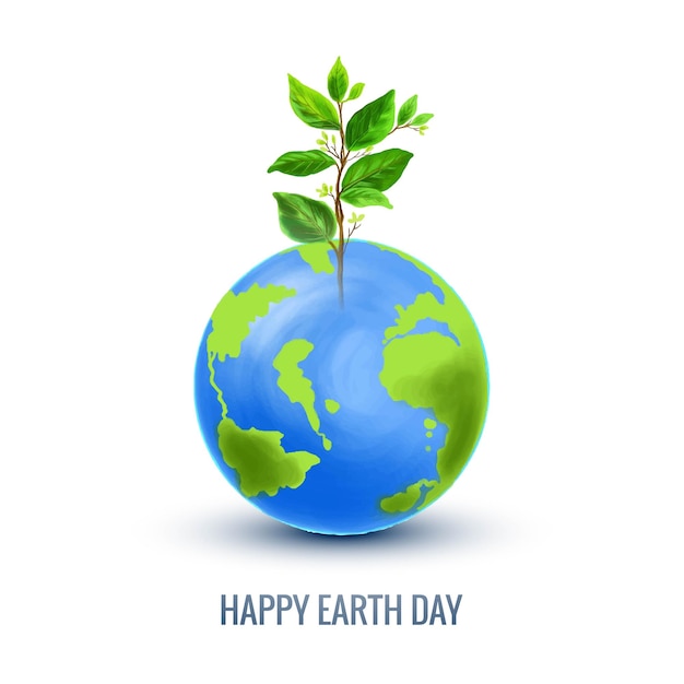 無料ベクター 地球と植物の背景に幸せな地球の日