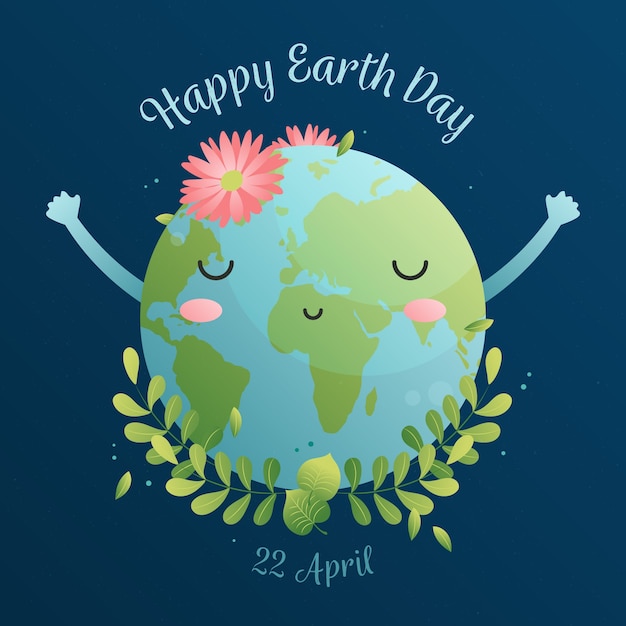 Happy earth day with cute planet