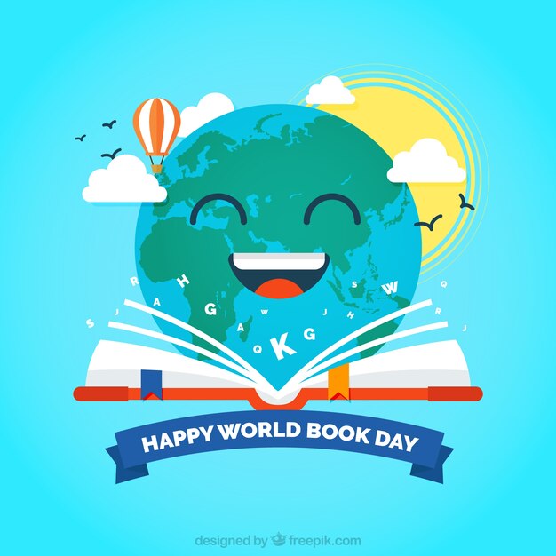 Happy Earth reading a book background