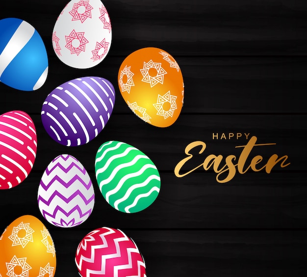 Happy easter background with colorful painted eggs