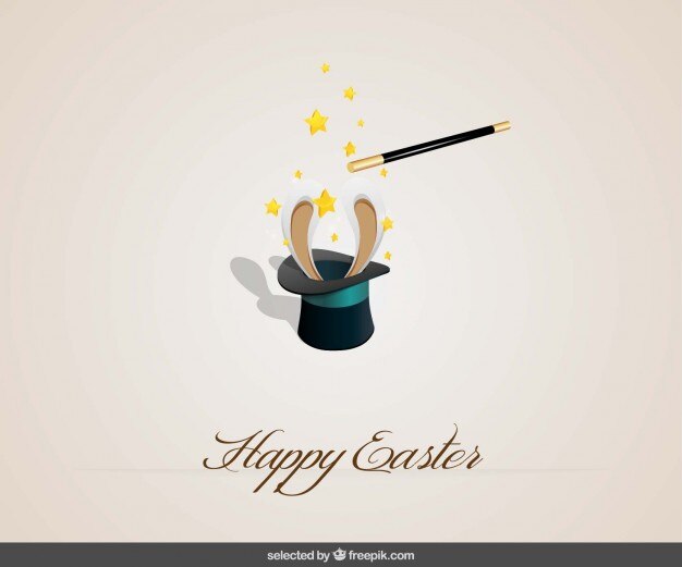 Free Vector happy easter background with a rabbit inside a hat