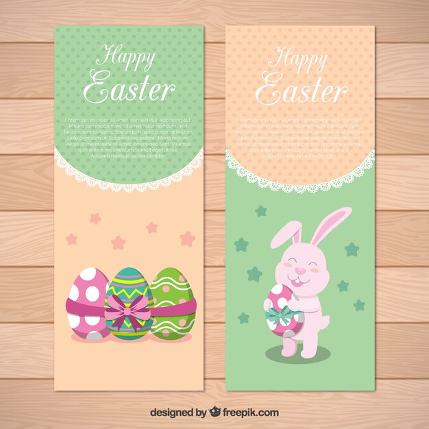 Happy easter banners in pastel tones