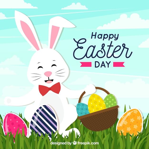 Happy easter day background in flat style