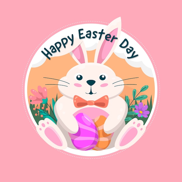 Happy easter day banner with adorable bunny