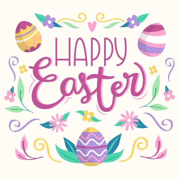 Happy easter day banner with multicolored eggs