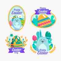 Free vector happy easter day flat design badge with fluffy bunny