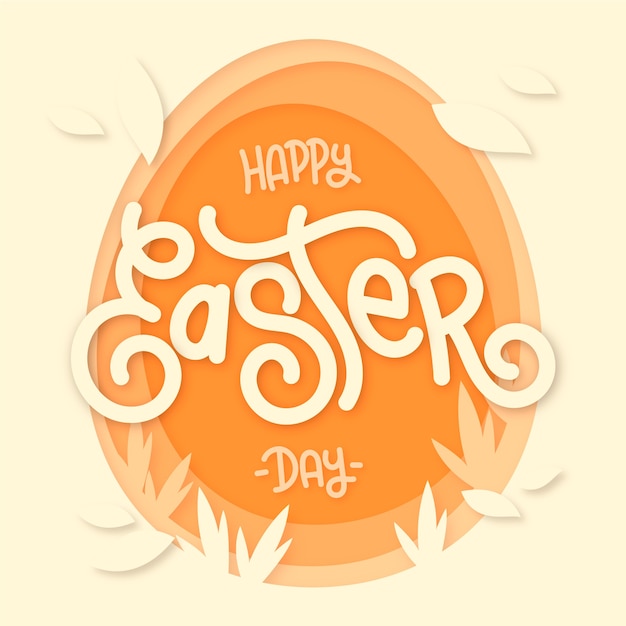 Бесплатное векторное изображение Счастливой пасхи в бумажном стиле с яйцом и листьями