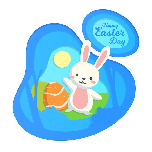 Free vector happy easter day in paper style with bunny