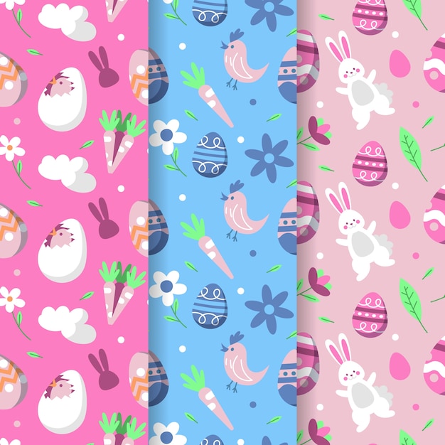 Happy easter day seamless pattern with birds and bunnies