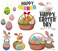 Бесплатное векторное изображение Счастливой пасхи с кроликом и яйцами