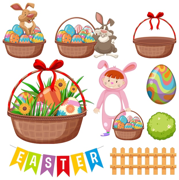 Бесплатное векторное изображение Счастливой пасхи с кроликом и яйцами