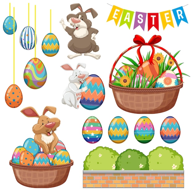 Free vector happy easter day with bunny and eggs