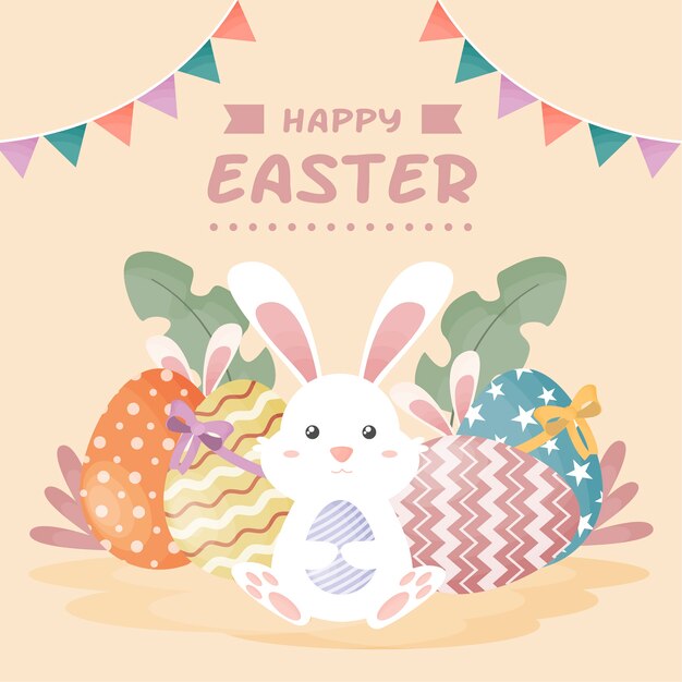 Free Vector happy easter day with bunny